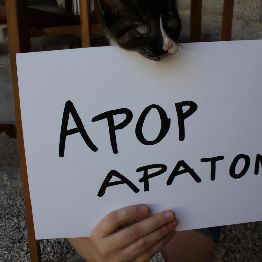 Person holding cat adoption sign