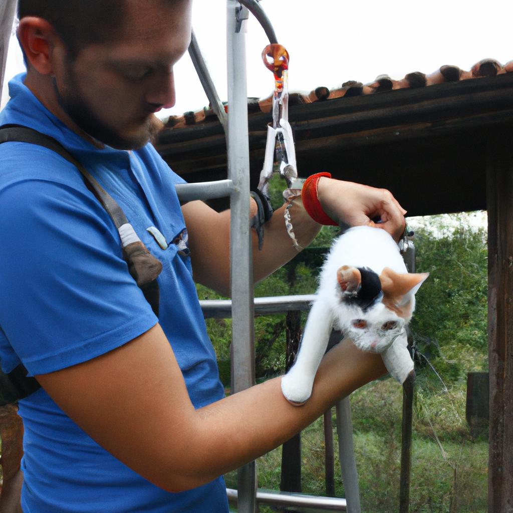 Person performing cat rescue activities